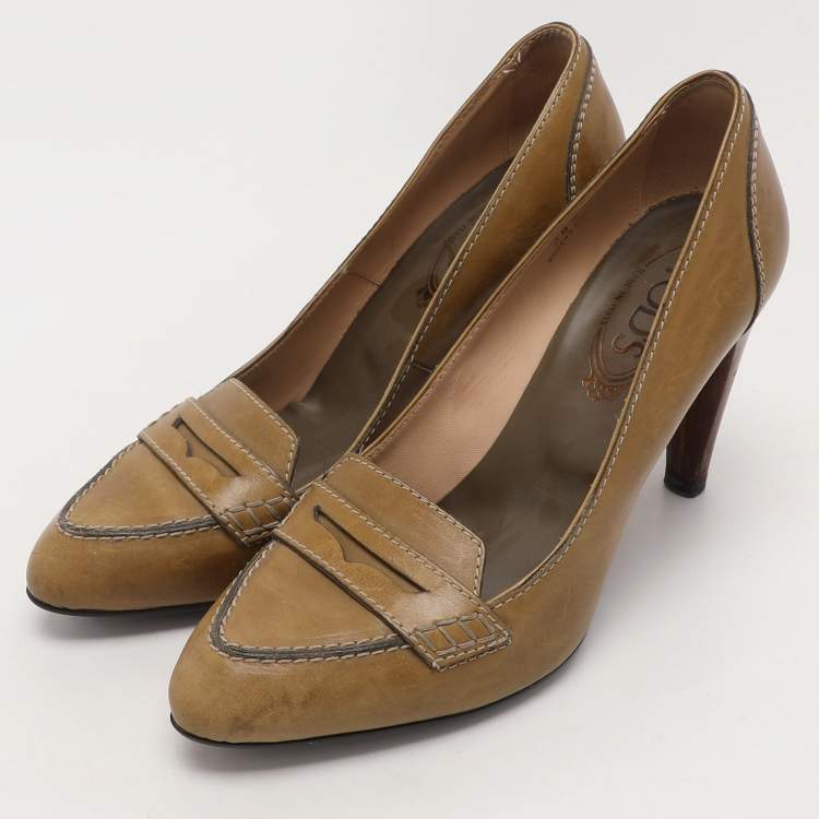 Pre Owned Tod's Green Leather Pumps Size 38.5