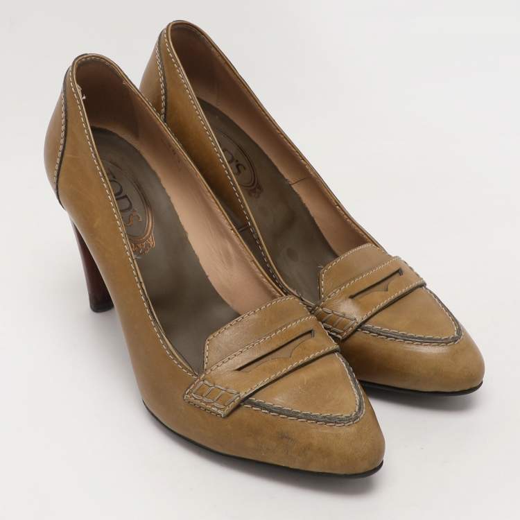 Pre Owned Tod's Green Leather Pumps Size 38.5