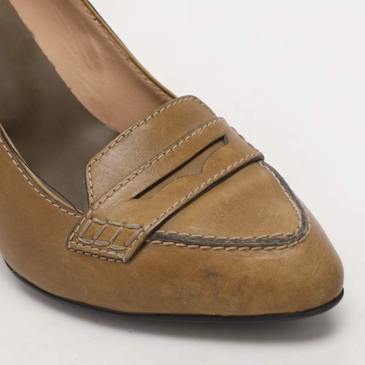 Pre Owned Tod's Green Leather Pumps Size 38.5