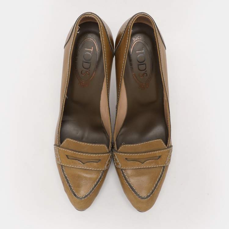 Pre Owned Tod's Green Leather Pumps Size 38.5