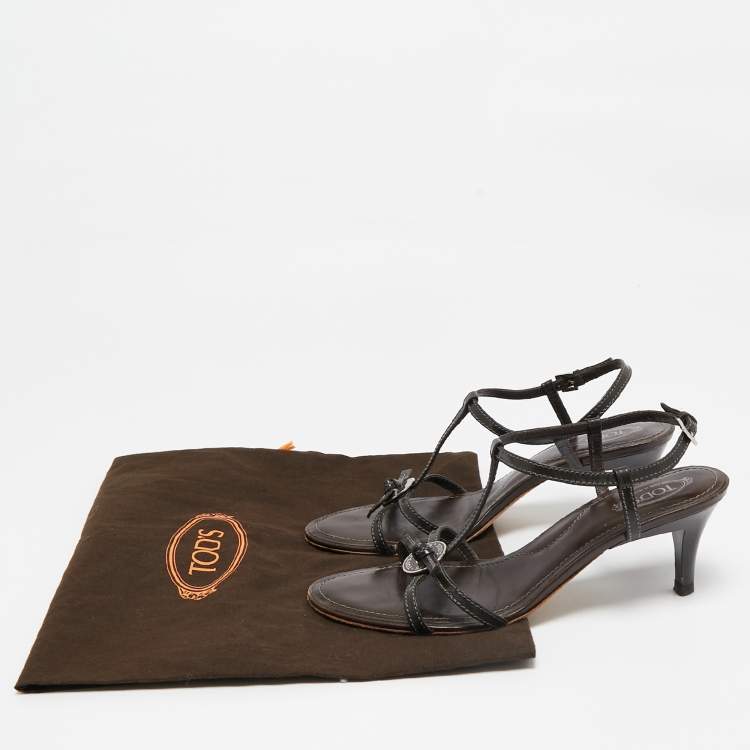 Pre Owned Tod's Brown Patent Leather Strappy Sandals Size 38.5