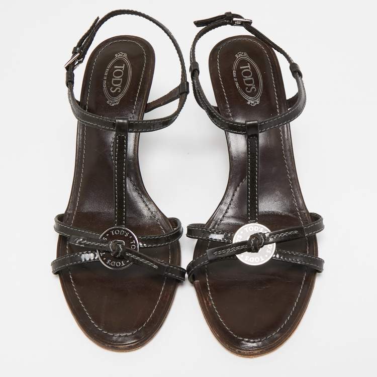 Pre Owned Tod's Brown Patent Leather Strappy Sandals Size 38.5
