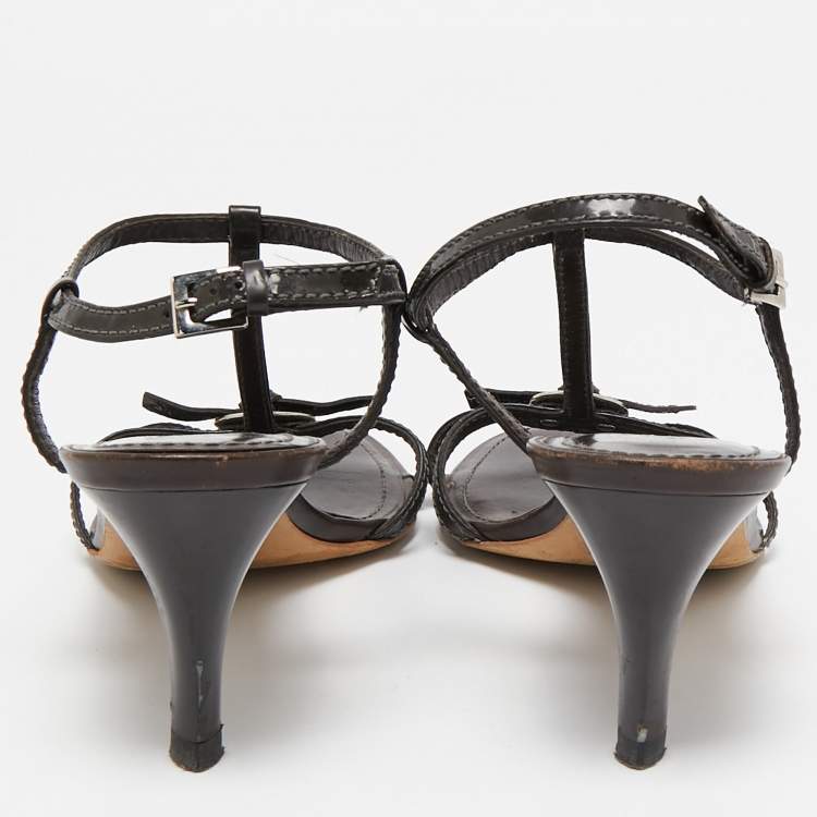 Pre Owned Tod's Brown Patent Leather Strappy Sandals Size 38.5