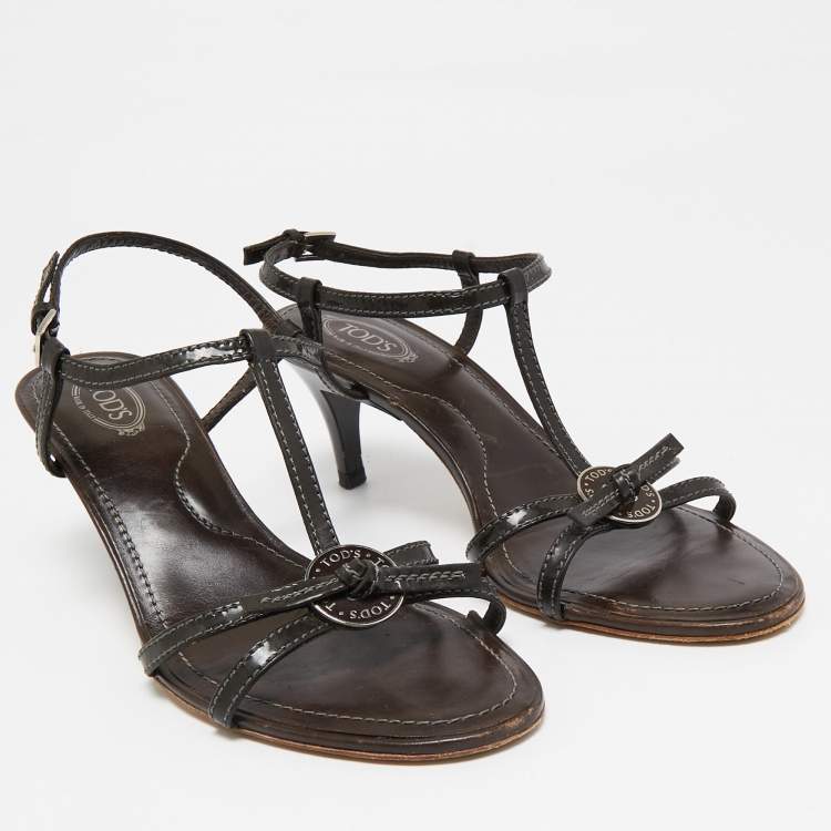 Pre Owned Tod's Brown Patent Leather Strappy Sandals Size 38.5