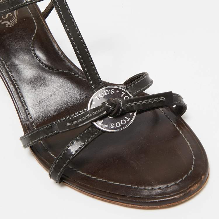 Pre Owned Tod's Brown Patent Leather Strappy Sandals Size 38.5