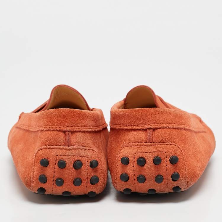 Pre Owned Tod's Orange Suede Penny Slip On Loafers Size 39
