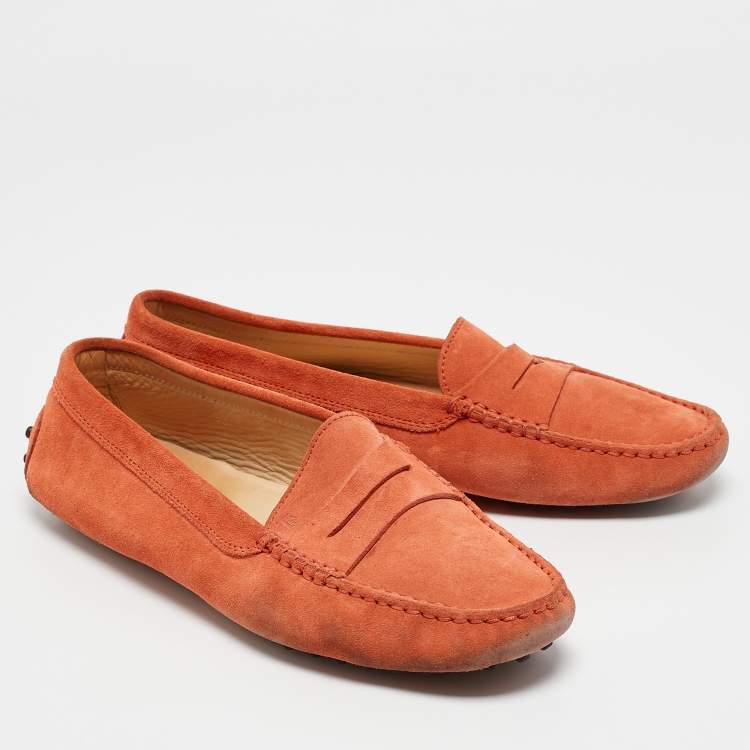 Pre Owned Tod's Orange Suede Penny Slip On Loafers Size 39