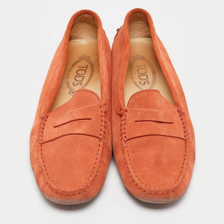 Pre Owned Tod's Orange Suede Penny Slip On Loafers Size 39