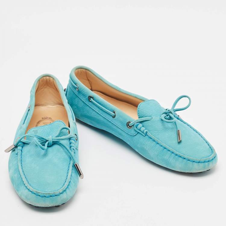 Pre Owned Tod's Blue Nubuck Leather Bow Slip On Loafers Size 39