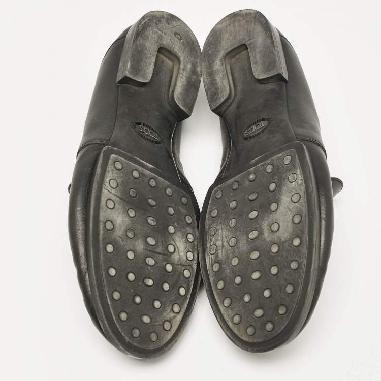 Pre Owned Tod's Black Leather Slip On Penny Loafers Size 38