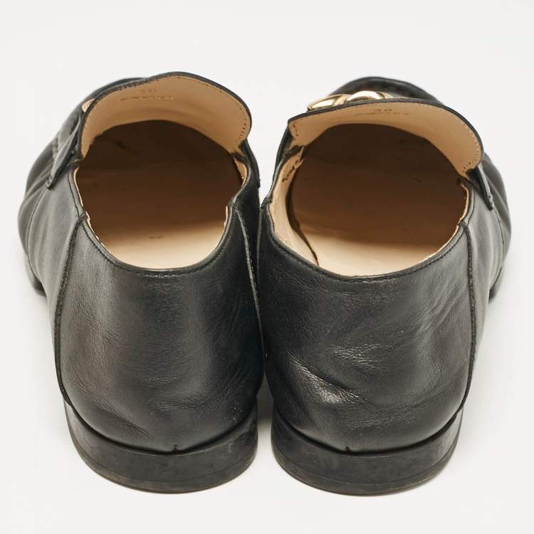 Pre Owned Tod's Black Leather Slip On Penny Loafers Size 38