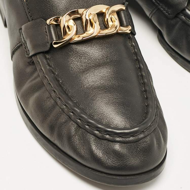 Pre Owned Tod's Black Leather Slip On Penny Loafers Size 38