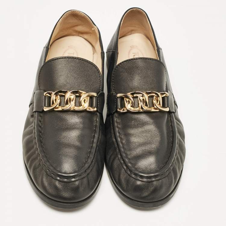 Pre Owned Tod's Black Leather Slip On Penny Loafers Size 38