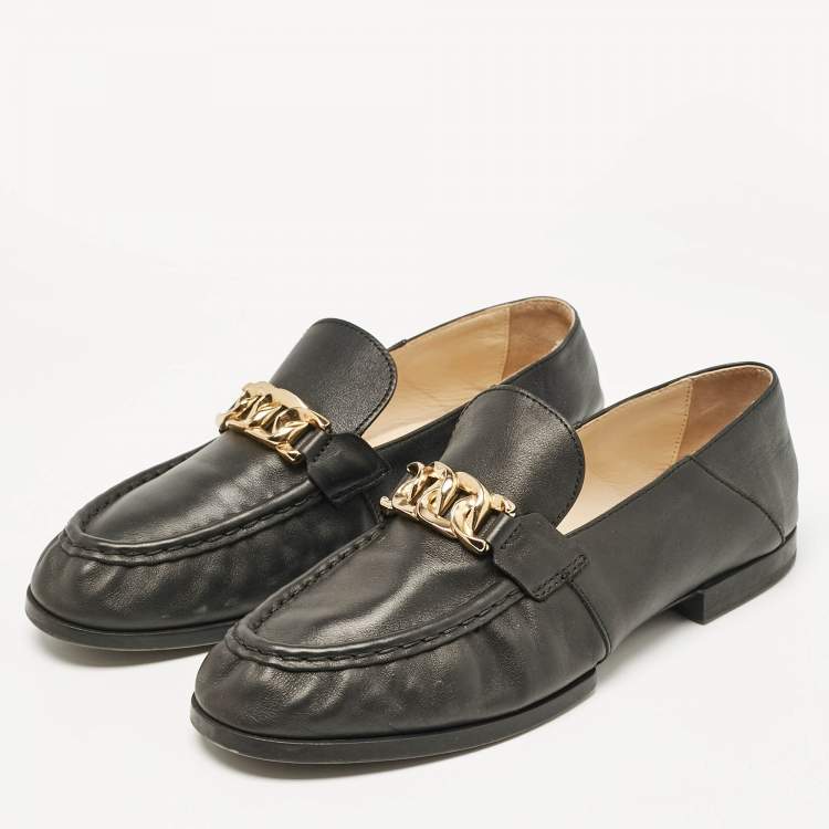 Pre Owned Tod's Black Leather Slip On Penny Loafers Size 38