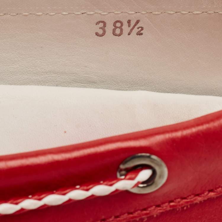 Pre Owned Tod's Red Leather Gommino Slip On Loafers Size 38.5
