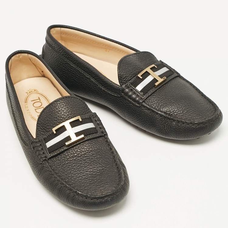 Pre Owned Tod's Black Leather Penny Loafers Size 37