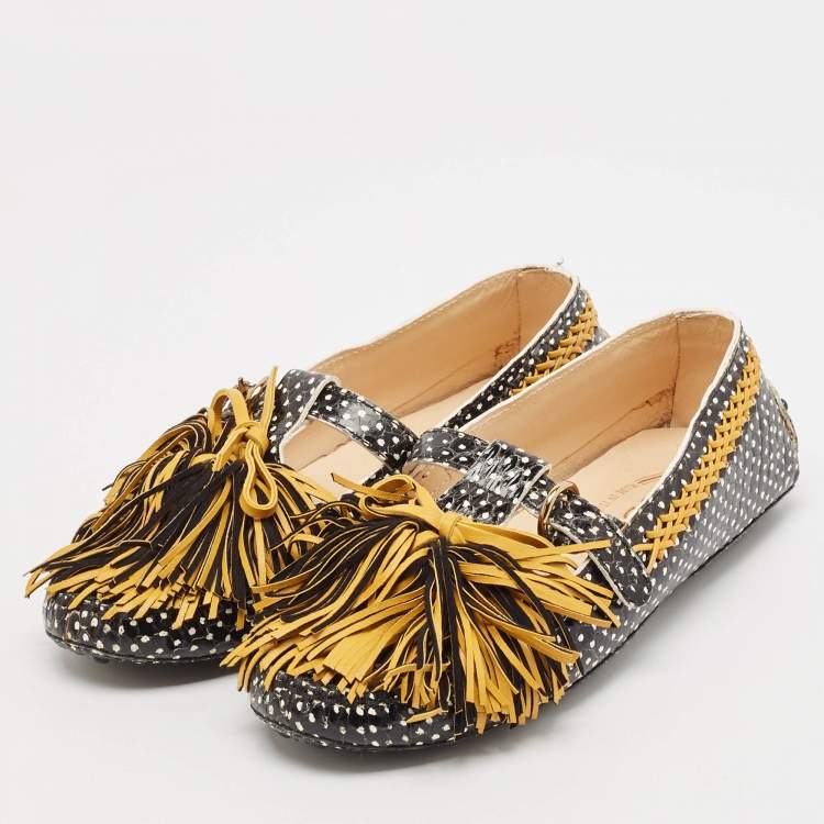 Pre Owned Tod's Black/Brown Python Embossed Leather Gommino Driver Loafers Size 36
