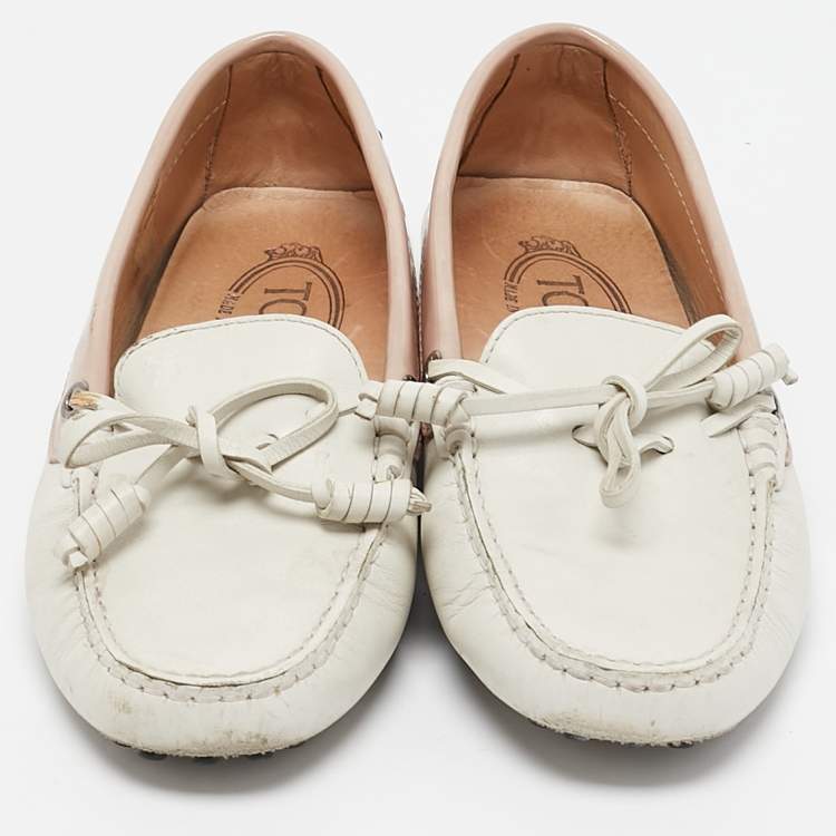 Pre Owned Tod's Pink/White Leather Penny Loafers Size 35.5