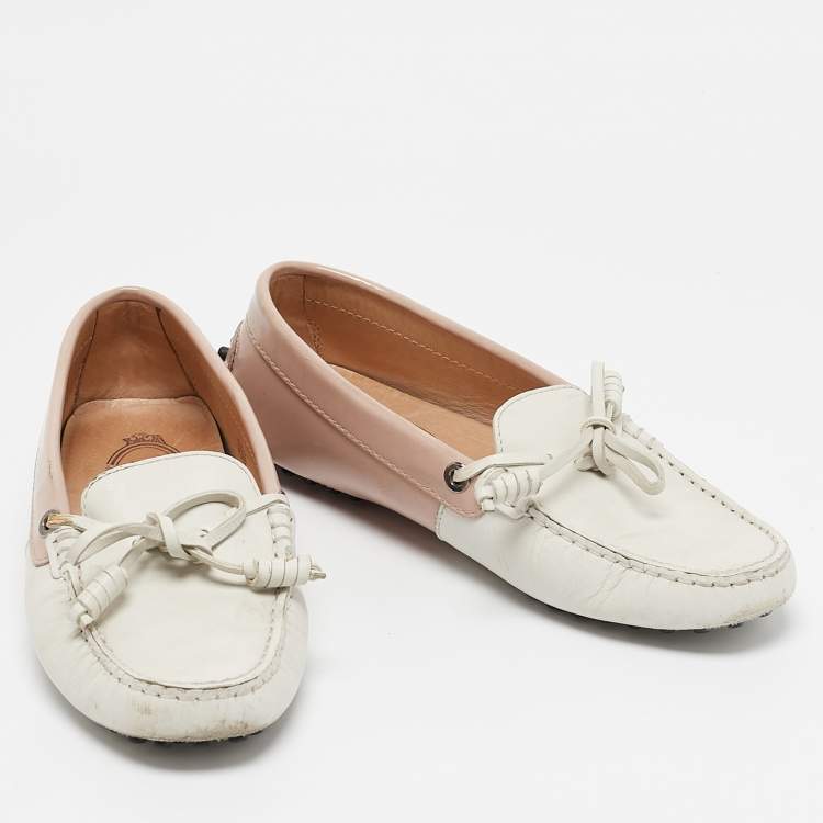Pre Owned Tod's Pink/White Leather Penny Loafers Size 35.5