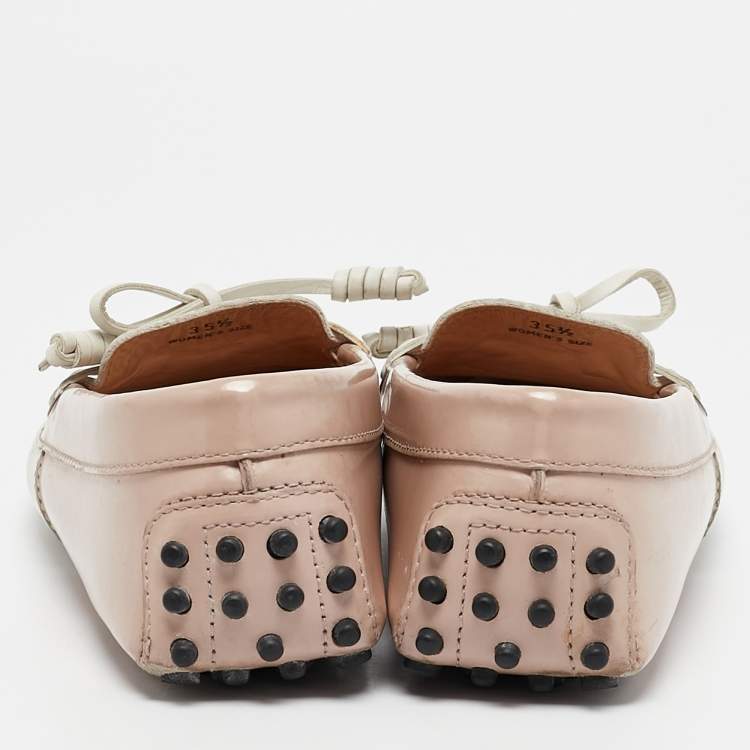 Pre Owned Tod's Pink/White Leather Penny Loafers Size 35.5