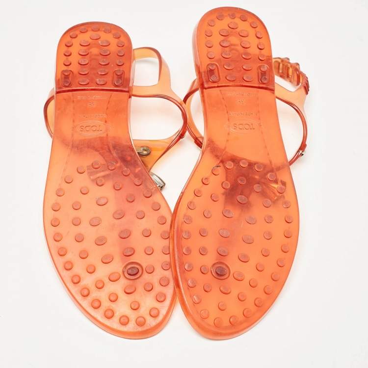 Pre Owned Tod's Orange Jelly Tassel Thong Slingback Flat Sandals Size 39