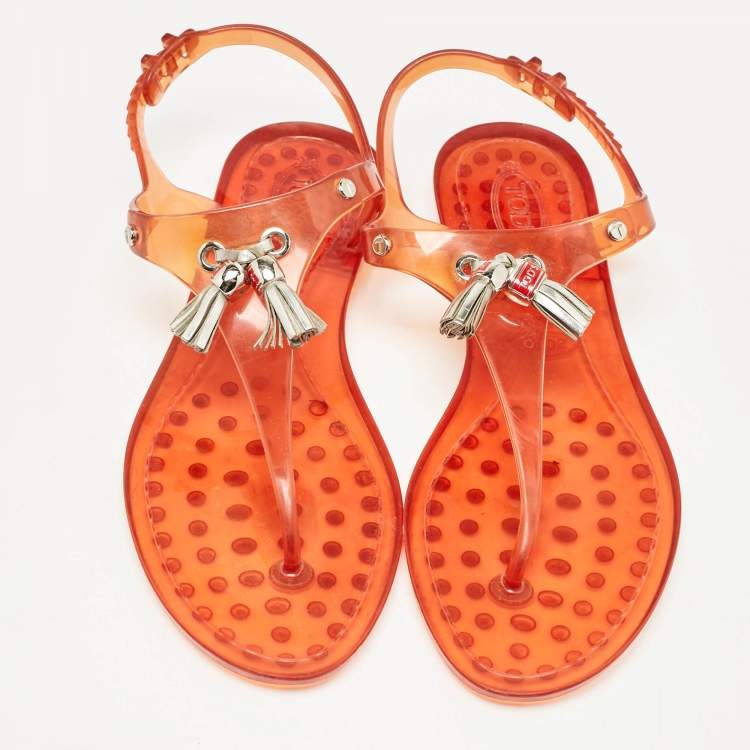 Pre Owned Tod's Orange Jelly Tassel Thong Slingback Flat Sandals Size 39