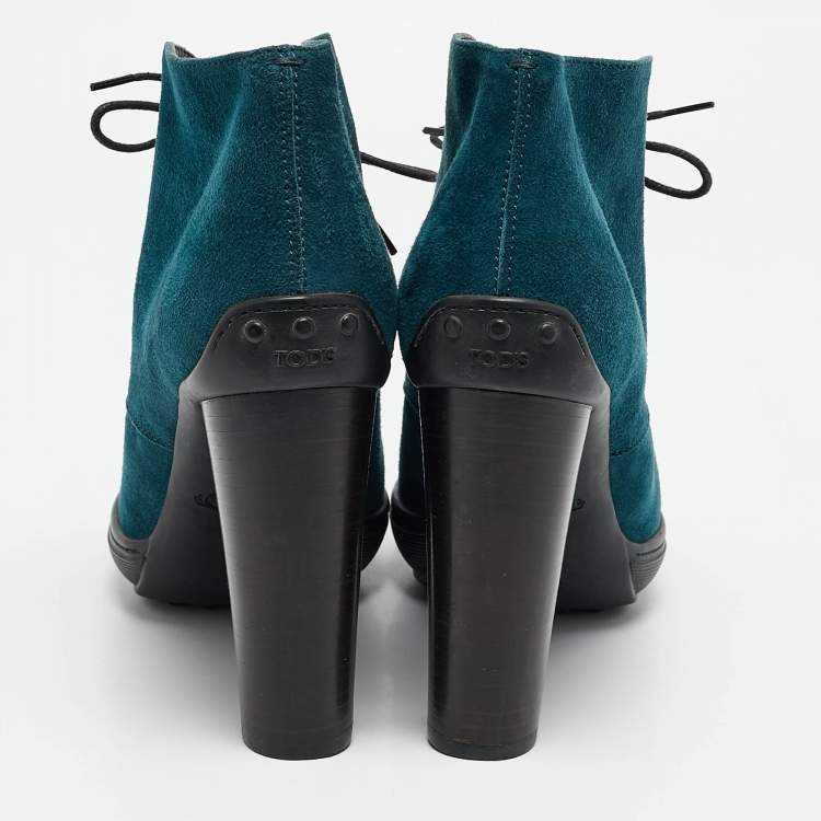 Pre Owned Tod's Blue Suede Lace Up Ankle Length Boots Size 39.5