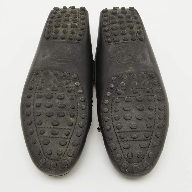 Pre Owned Tod's Black Leather Bow Driving Gommino Slip On Loafers Size 36