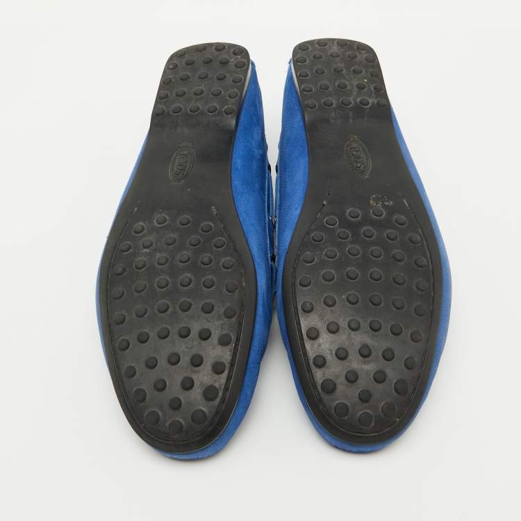 مملوكة مسبقًا Tod's Blue Leather Bow Driving Gommino Slip On Loafers Size 37