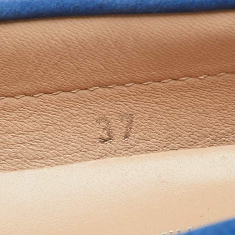 مملوكة مسبقًا Tod's Blue Leather Bow Driving Gommino Slip On Loafers Size 37