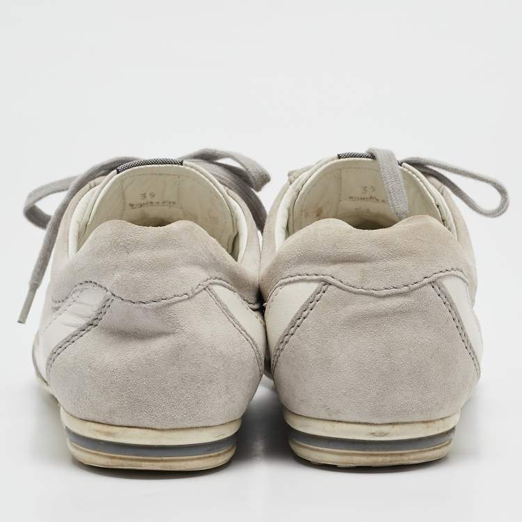 Pre Owned Tod's Grey Leather and Suede Lace Up Sneakers Size 39