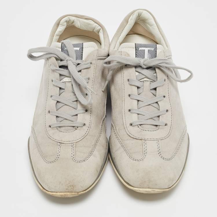 Pre Owned Tod's Grey Leather and Suede Lace Up Sneakers Size 39