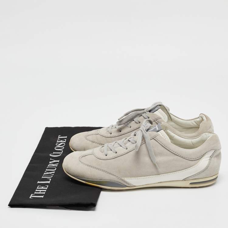 Pre Owned Tod's Grey Leather and Suede Lace Up Sneakers Size 39