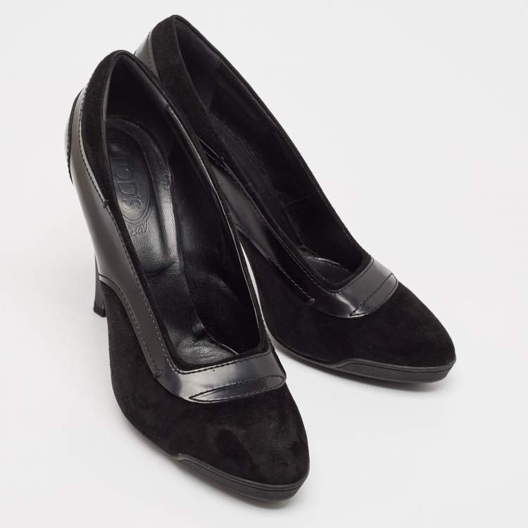 Pre Owned Tod's Black Leather and Suede Platform Pumps Size 40.5