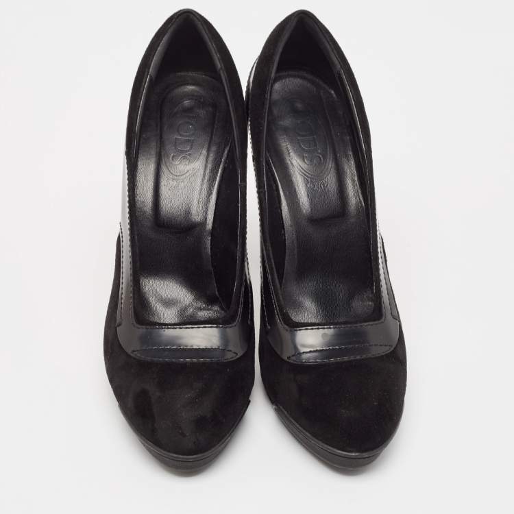 Pre Owned Tod's Black Leather and Suede Platform Pumps Size 40.5