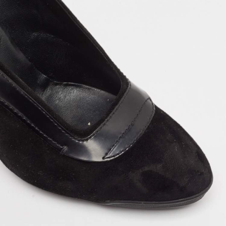 Pre Owned Tod's Black Leather and Suede Platform Pumps Size 40.5