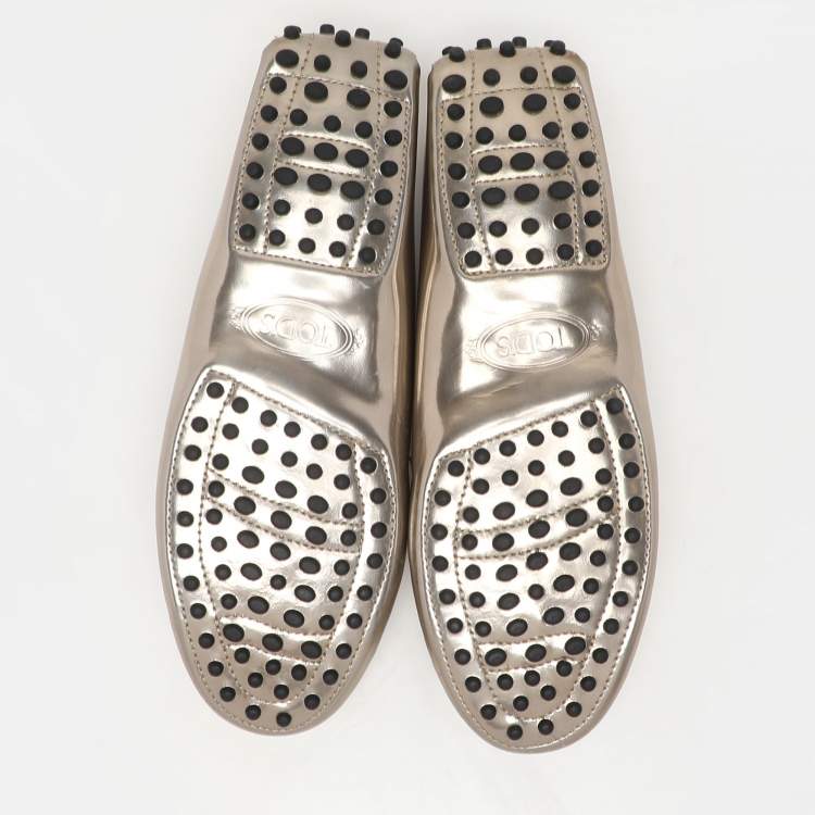 Pre Owned Tod's Metallic Patent Leather Penny Loafers Size 38.5