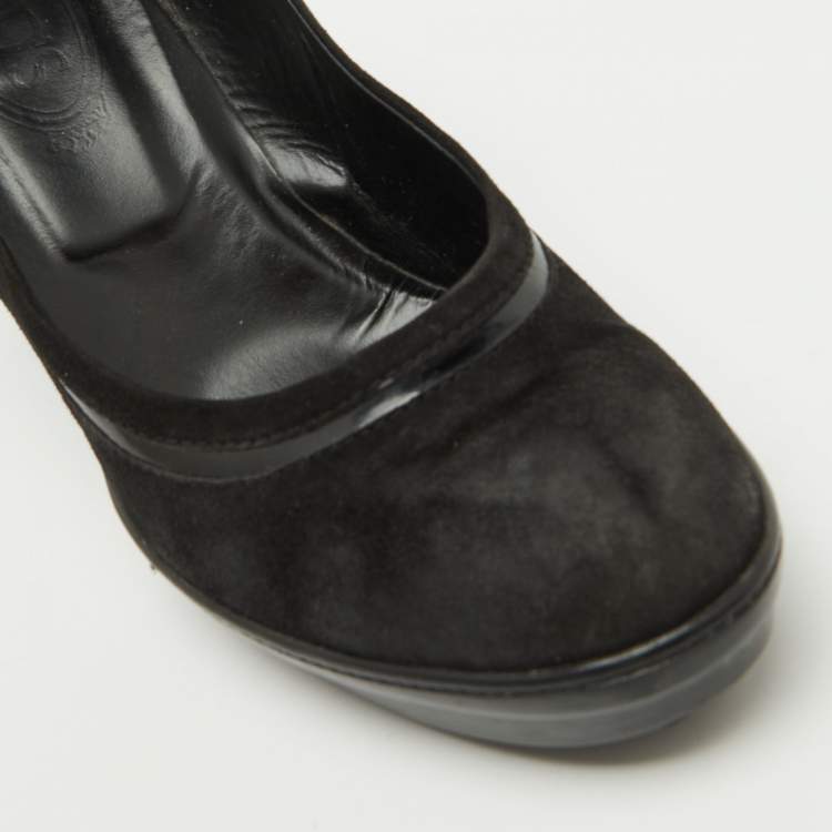 Pre Owned Tod's Black Suede Round Toe Platform Pumps Size 40
