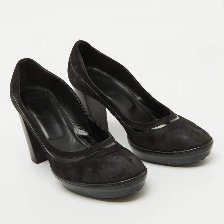 Pre Owned Tod's Black Suede Round Toe Platform Pumps Size 40