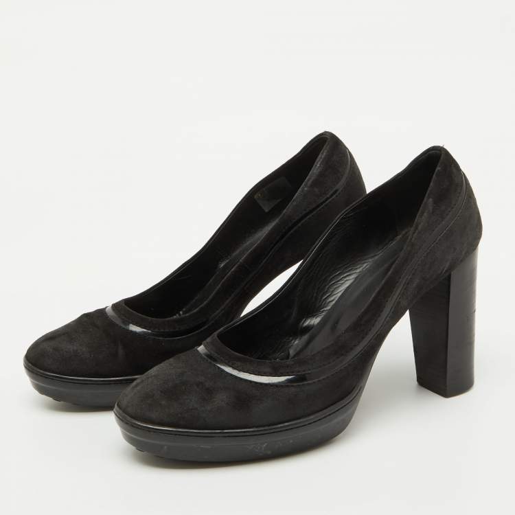 Pre Owned Tod's Black Suede Round Toe Platform Pumps Size 40
