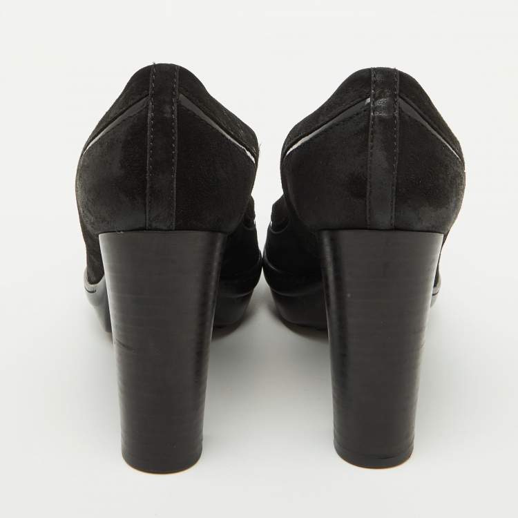 Pre Owned Tod's Black Suede Round Toe Platform Pumps Size 40