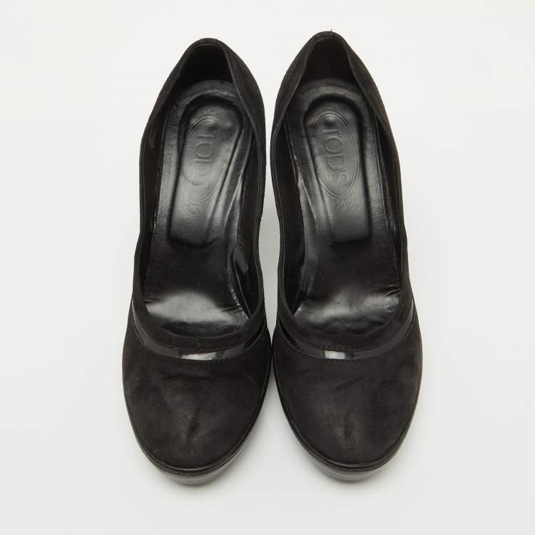 Pre Owned Tod's Black Suede Round Toe Platform Pumps Size 40