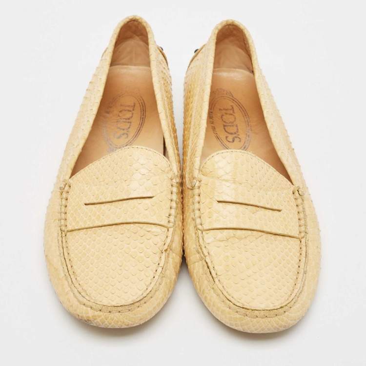 Pre Owned Tod's Yellow Python Leather Loafers Size 37.5