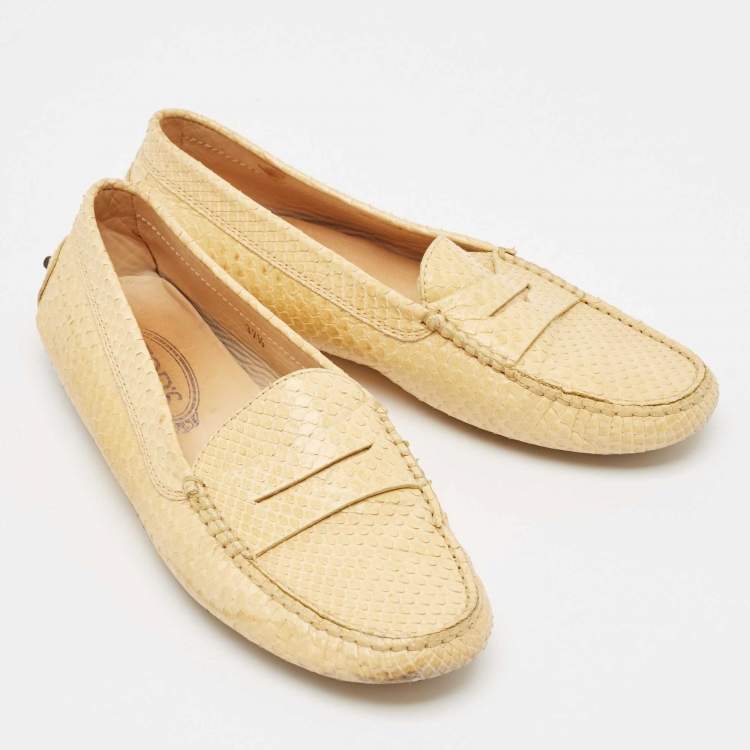 Pre Owned Tod's Yellow Python Leather Loafers Size 37.5