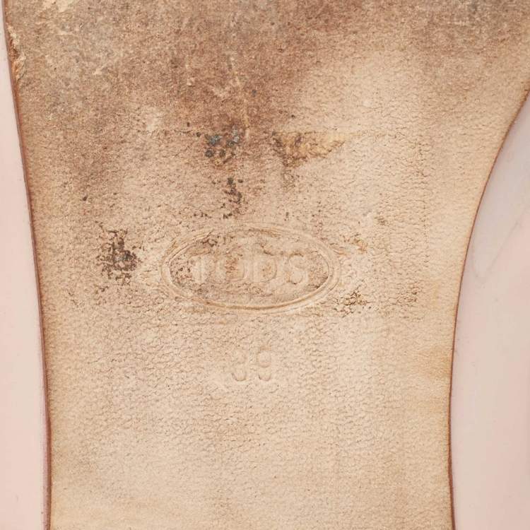 Pre Owned Tod's Beige Patent Studded Double T Mules Size 39