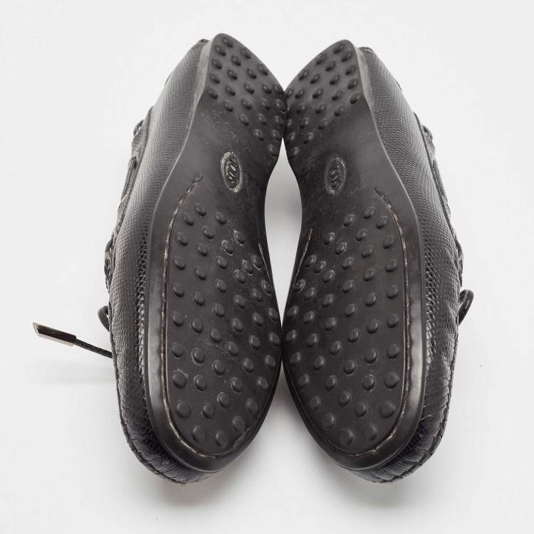 Pre Owned Tod's Black Lizard Embossed Leather Driver Loafers Size 37.5
