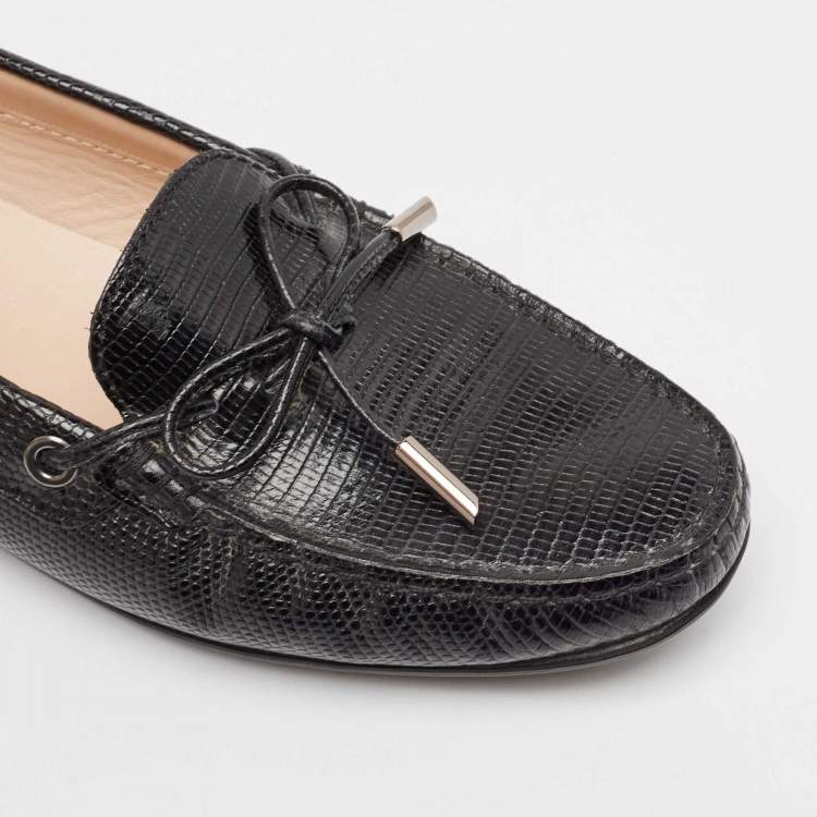 Pre Owned Tod's Black Lizard Embossed Leather Driver Loafers Size 37.5