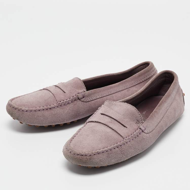 Pre Owned Tod's Purple Suede Gommino Slip On Loafers Size 37.5