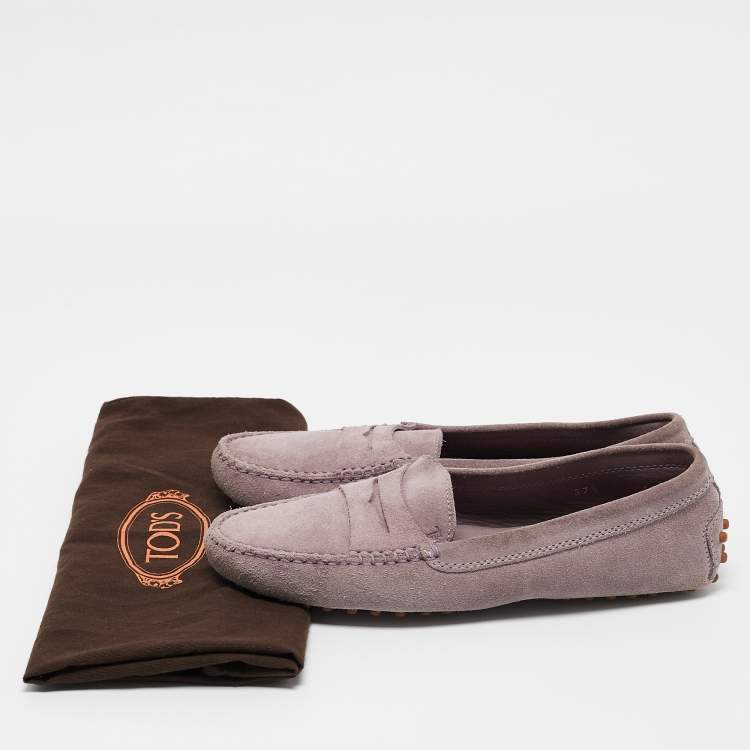 Pre Owned Tod's Purple Suede Gommino Slip On Loafers Size 37.5