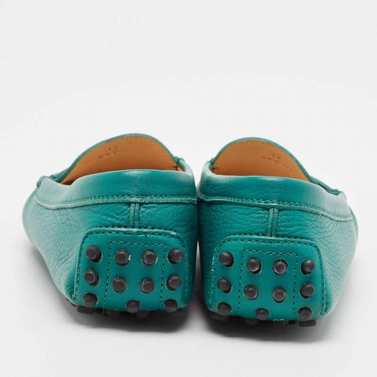 Pre Owned Tod's Green Leather Gommino Slip On Loafers Size 37
